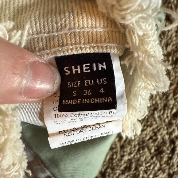 SHEIN High Rise Patchwork Jeans in Green, Blue, and Cream - Picture 3 of 3